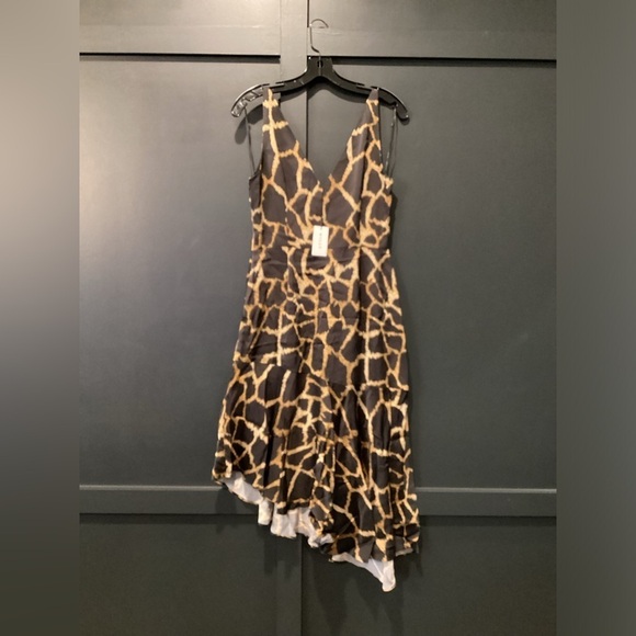 Milly asymmetrical Black "Dashielle" Giraffe Hi Low ruffle Flare Midi Dress 6 - Picture 2 of 10